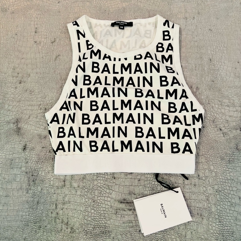SOLD OUT***BALMAIN**White Logo Crop Top***F40; Large $320